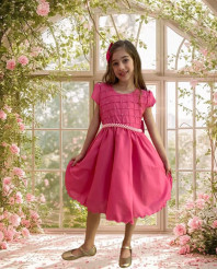 VESTIDO PINK COM CINTO DE PÉROLAS TAM. 4 AO 12